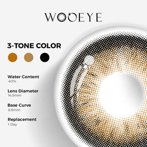 Acorn Lily Grey Color Contacts specifications: 14.5mm diameter, 8.6mm base curve, and 40% water content for daily comfort.