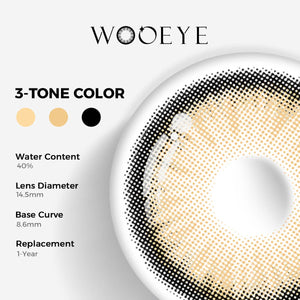 Sugar Brown Color Contacts specifications: 14.5mm diameter, 8.6mm base curve, and 40% water content for daily comfort.