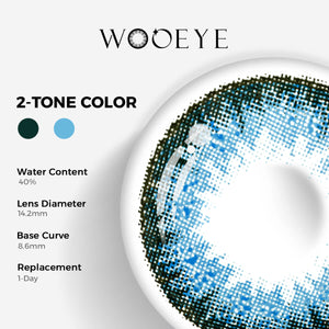 Deep Ocean Blue Contact Lenses Color Contacts specifications: 14.2mm diameter, 8.6mm base curve, and 40% water content for daily comfort.