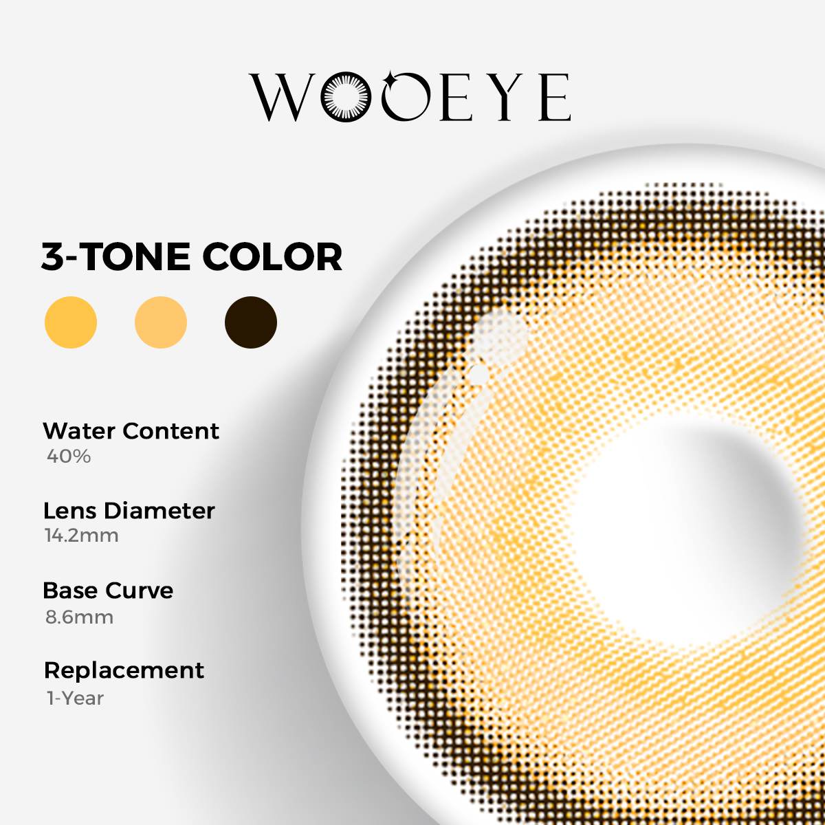Star Brown Color Contacts specifications: 14.2mm diameter, 8.6mm base curve, and 40% water content for daily comfort.