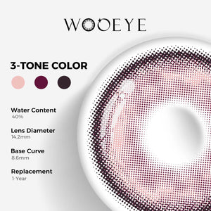 Heaven Purple Color Contacts specifications: 14.2mm diameter, 8.6mm base curve, and 40% water content for daily comfort.