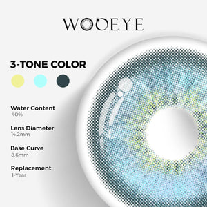 Casa Blue Color Contacts specifications: 14.2mm diameter, 8.6mm base curve, and 40% water content for daily comfort.