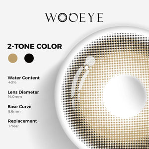 Glass Beige Gray Color Contacts specifications: 14.0mm diameter, 8.6mm base curve, and 40% water content for daily comfort.