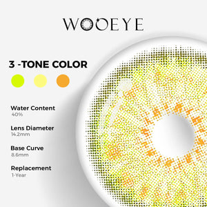 Petal Green Color Contacts specifications: 14.2mm diameter, 8.6mm base curve, and 40% water content for daily comfort.