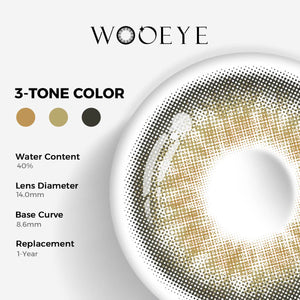 Taylor Brown Color Contacts specifications: 14.0mm diameter, 8.6mm base curve, and 40% water content for daily comfort.