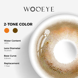 Mulberry Brown Color Contacts specifications: 14.0mm diameter, 8.6mm base curve, and 40% water content for daily comfort.