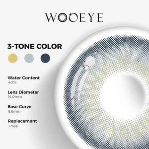 Poison Blue Color Contacts specifications: 14.0mm diameter, 8.6mm base curve, and 40% water content for daily comfort.
