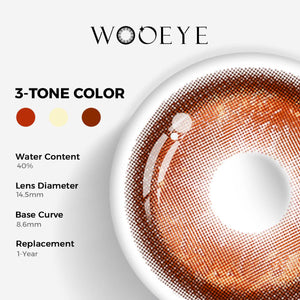 Thermo Aura Brown Color Contacts specifications: 14.5mm diameter, 8.6mm base curve, and 40% water content for daily comfort.