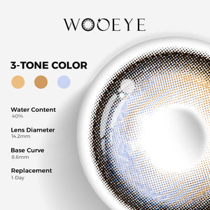 Nightfall Seaside Blue Contact Lenses Color Contacts specifications: 14.2mm diameter, 8.6mm base curve, and 40% water content for daily comfort.