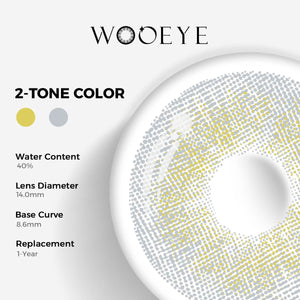 Banshe Light Gray Color Contacts specifications: 14.0mm diameter, 8.6mm base curve, and 40% water content for daily comfort.