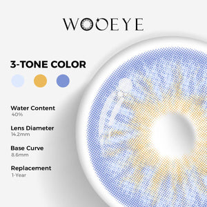 Avatar Blue Color Contacts specifications: 14.2mm diameter, 8.6mm base curve, and 40% water content for daily comfort.