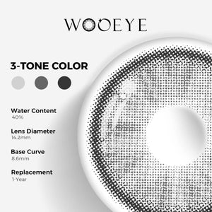 Trends Gray Color Contacts specifications: 14.2mm diameter, 8.6mm base curve, and 40% water content for daily comfort.