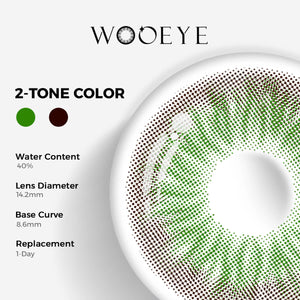 Diamond Green Contact Lenses Color Contacts specifications: 14.2mm diameter, 8.6mm base curve, and 40% water content for daily comfort.
