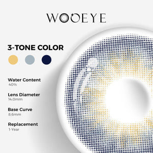 Wine Blue Color Contacts specifications: 14.0mm diameter, 8.6mm base curve, and 40% water content for daily comfort.