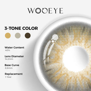 Dancer Deep Grey Color Contacts specifications: 14.2mm diameter, 8.6mm base curve, and 40% water content for daily comfort.
