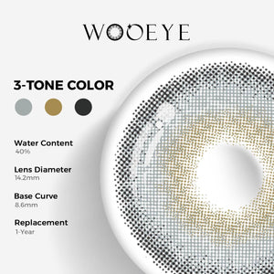 LA Girl Gray Color Contacts specifications: 14.2mm diameter, 8.6mm base curve, and 40% water content for daily comfort.
