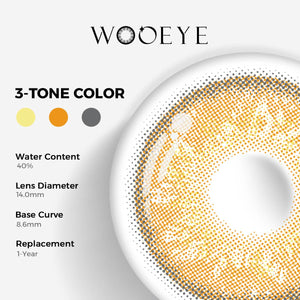 Russian Brown Color Contacts specifications: 14.0mm diameter, 8.6mm base curve, and 40% water content for daily comfort.