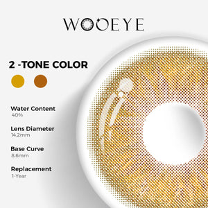 Velvet Brown Color Contacts specifications: 14.2mm diameter, 8.6mm base curve, and 40% water content for daily comfort.
