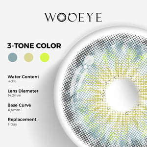 Thorn Blue Color Contacts specifications: 14.2mm diameter, 8.6mm base curve, and 40% water content for daily comfort.
