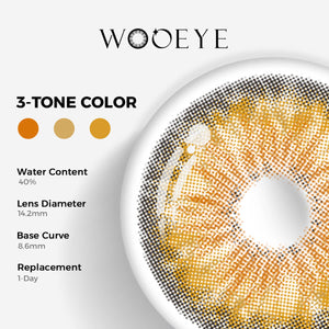 Chamer Brown Color Contacts specifications: 14.2mm diameter, 8.6mm base curve, and 40% water content for daily comfort.