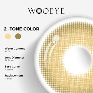 Moonlit Brown Color Contacts specifications: 14.5mm diameter, 8.6mm base curve, and 40% water content for daily comfort.
