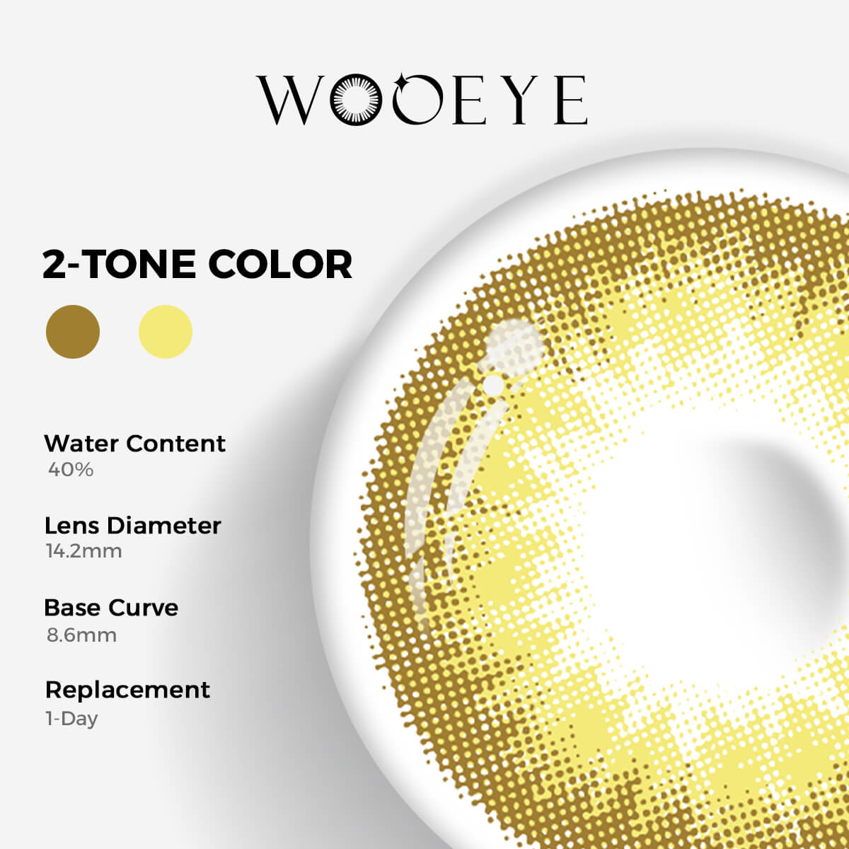 Queen Brown II Contact Lenses Color Contacts specifications: 14.2mm diameter, 8.6mm base curve, and 40% water content for daily comfort.