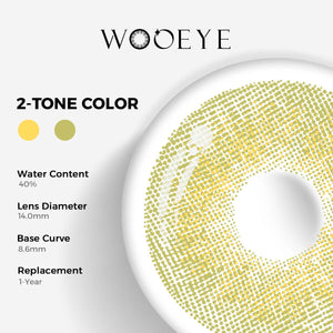 Banshe Green Color Contacts specifications: 14.0mm diameter, 8.6mm base curve, and 40% water content for daily comfort.