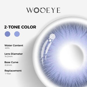Nut Blue Color Contacts specifications: 14.2mm diameter, 8.6mm base curve, and 40% water content for daily comfort.
