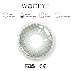 frozn green grey product specifications, Wooeye logo on top, FDA and CE certification marks on bottom