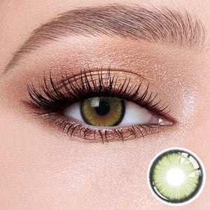 Natural looking Sugar Green contact lense with soft limbal ring for dark eyes