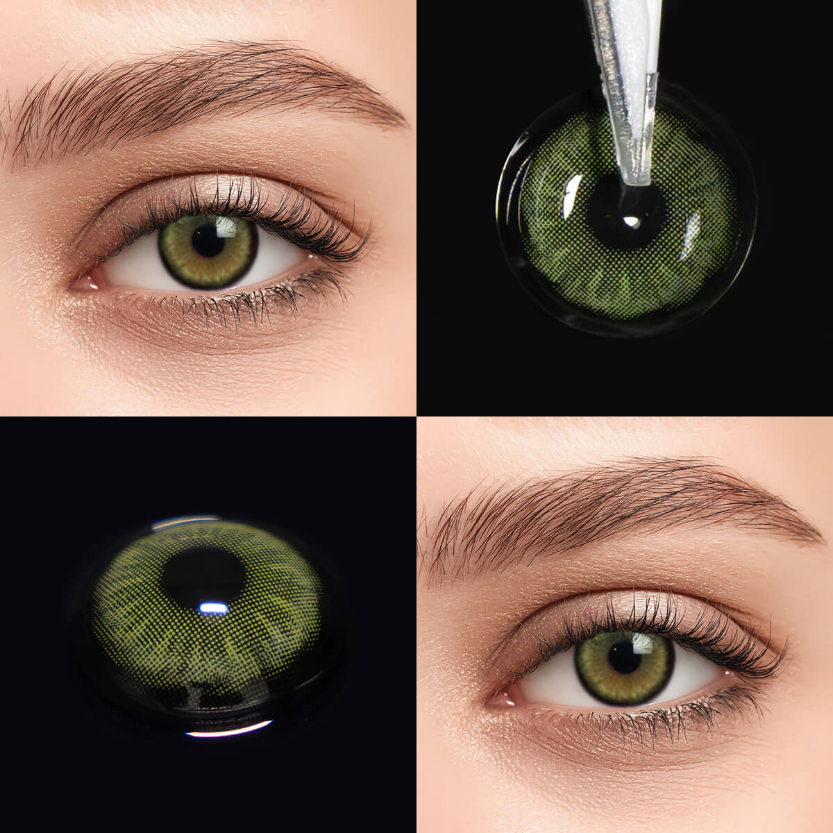 Sugar Green contact lenses eye effect close-up and product close-up