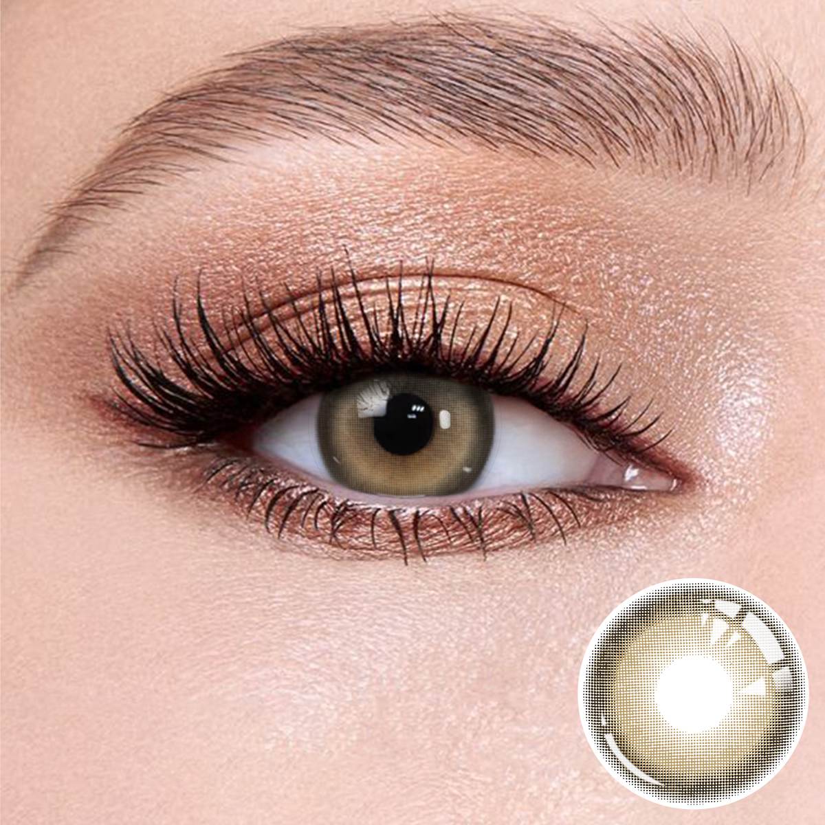 Natural looking Glass Beige Gray contact lense with soft limbal ring for dark eyes