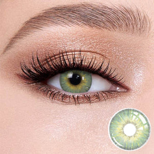 Natural looking Mist Green contact lense with soft limbal ring for dark eyes
