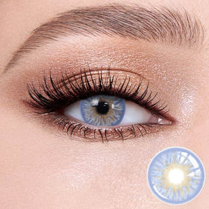 Natural looking Avatar Blue contact lense with soft limbal ring for dark eyes