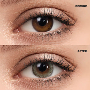 Girl wearing Oat Gray Contact Lenses contact lenses before and after effect