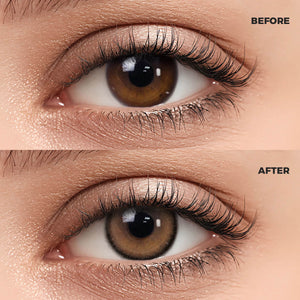 Girl wearing Black Coffee Brown Contact Lenses contact lenses before and after effect