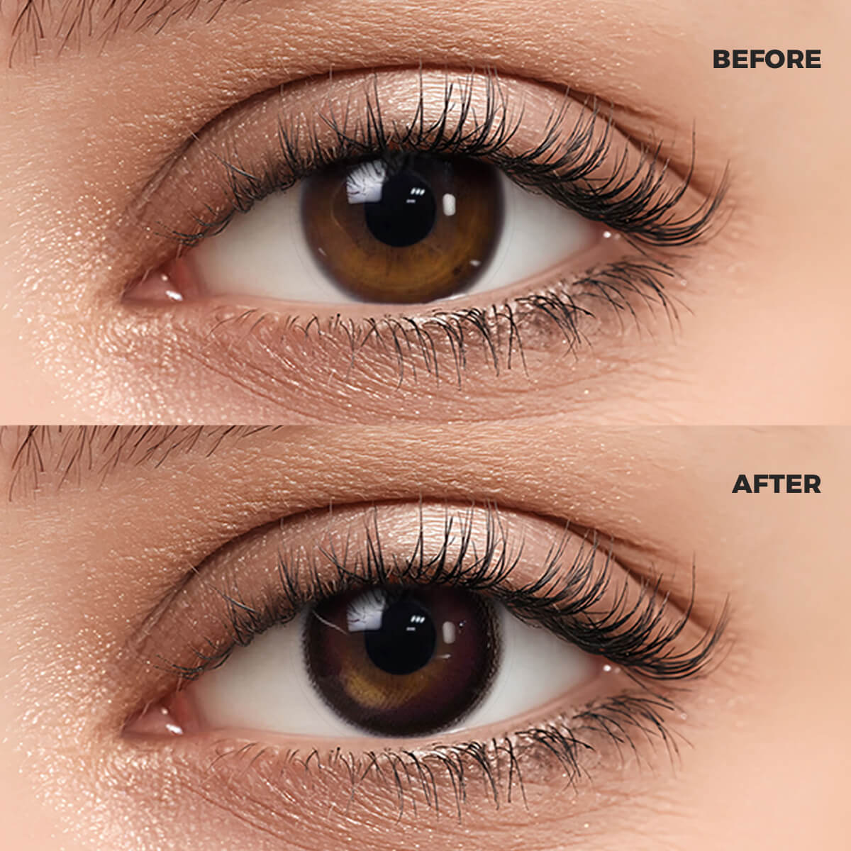 Girl wearing Lilac-Purple Contact Lenses contact lenses before and after effect