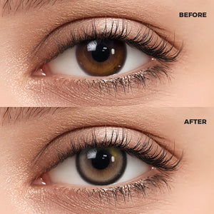 Girl wearing Misty Gray Contact Lenses contact lenses before and after effect