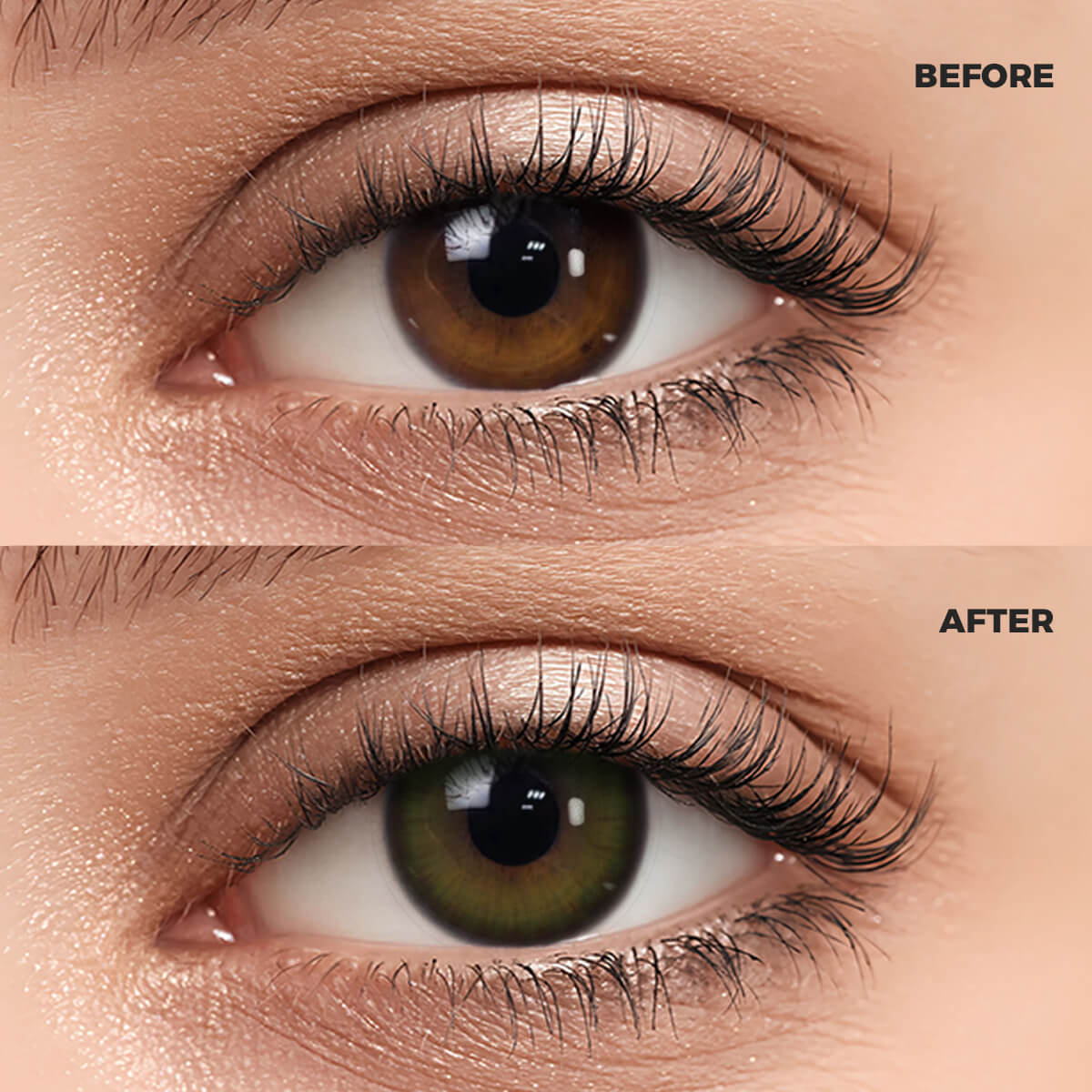 Girl wearing Diamond Brown Contact Lenses contact lenses before and after effect