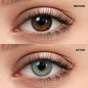 Girl wearing Charming Green Contact Lenses contact lenses before and after effect