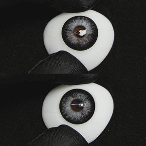 aurora gray contact lenses on a brown simulated eyeball with a black background