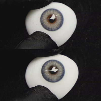 A simulated brown prosthetic eye showing the visual transformation effect of wearing Wooeye Banshe Brown colored contact lenses against a black background.